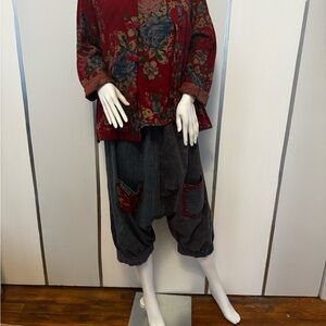 Floral Red Asian style camisole and matching long sleeve top